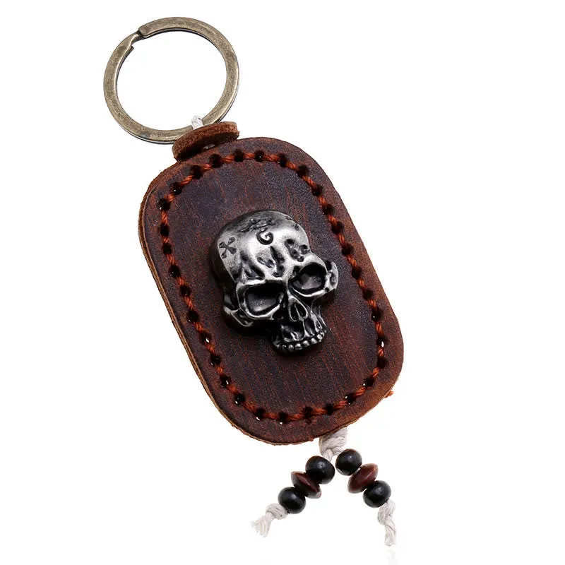 3D Punk Skull Decor Pendant Leather Keychain