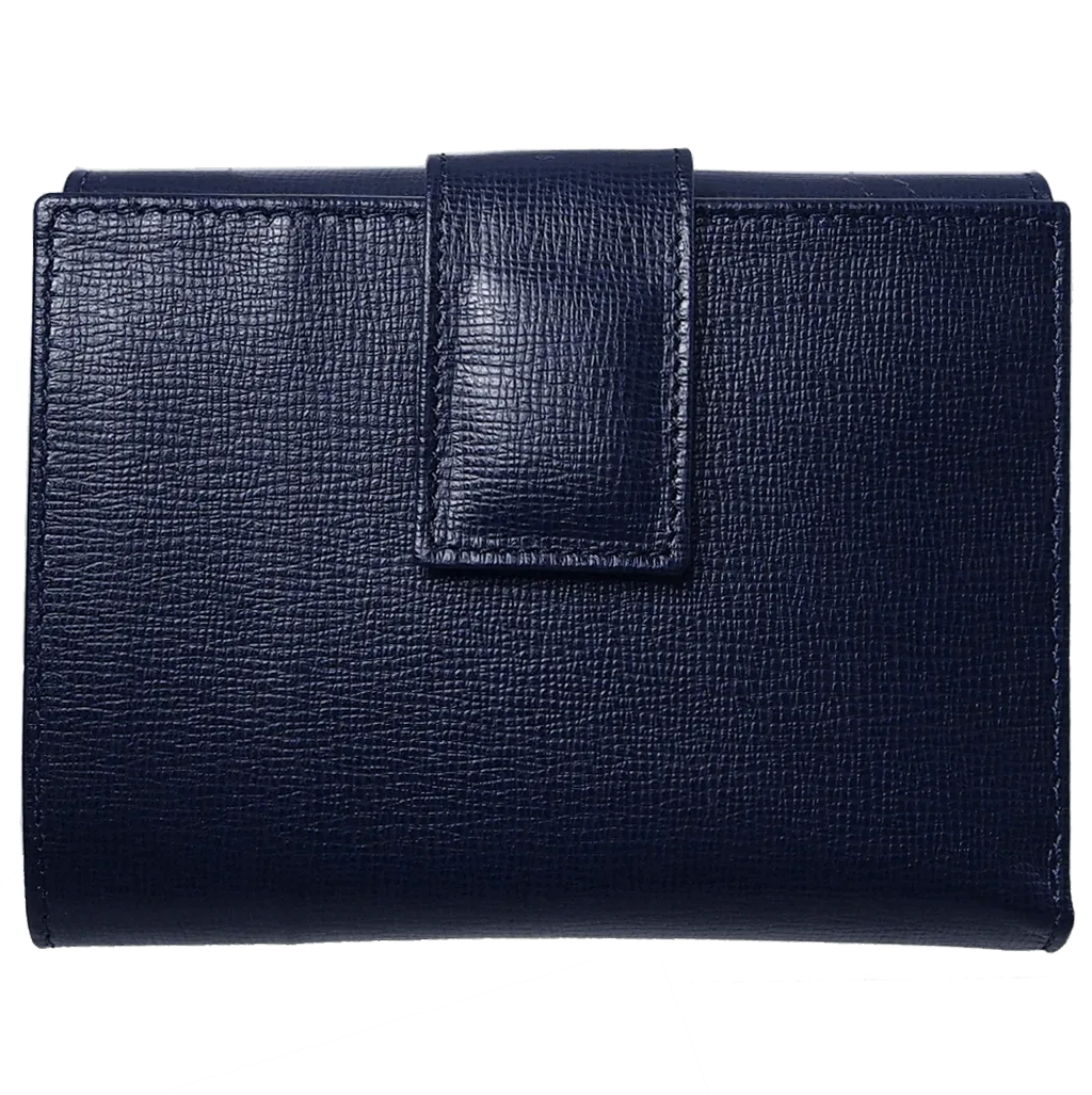 6 Credit Card Saffiano Leather French Wallet Blue