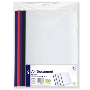 A4 Document Folders - 4 Pack Assorted Colours Organising Transporting Important Papers Documents