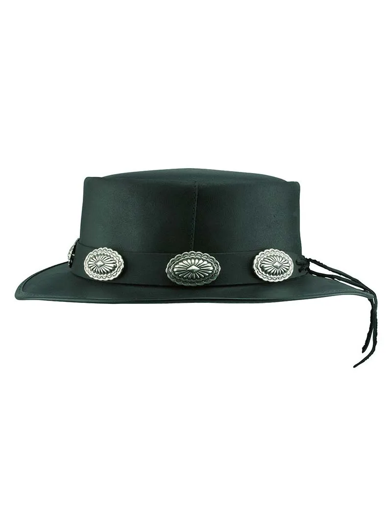 American Hat Makers SILVERADO-L-CONCHO Flat Brim Pork Pie Hat Black