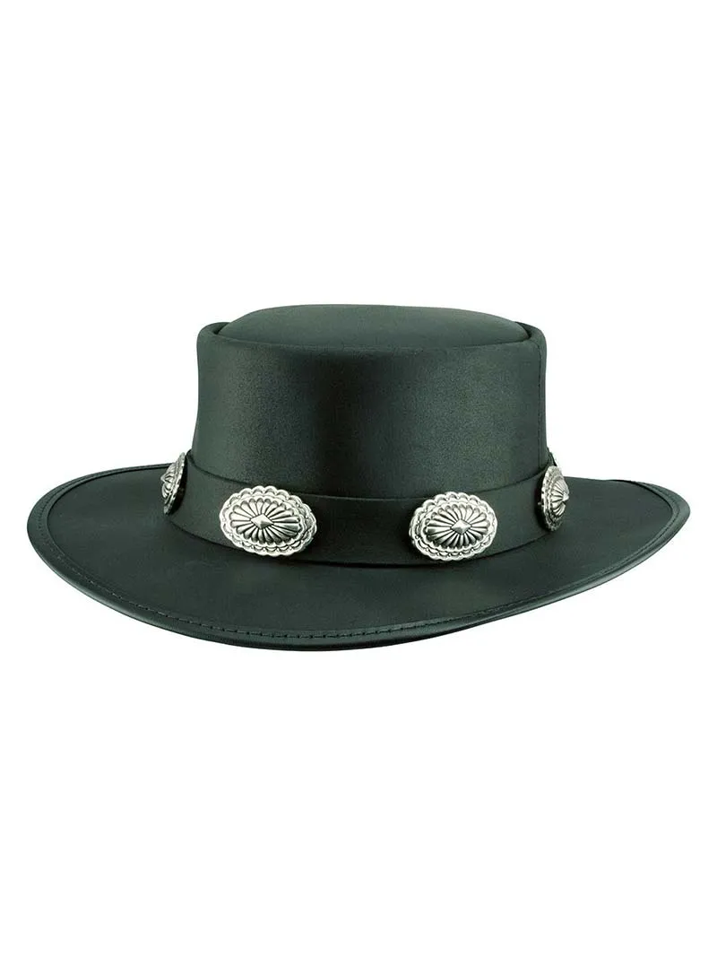 American Hat Makers SILVERADO-L-CONCHO Flat Brim Pork Pie Hat Black