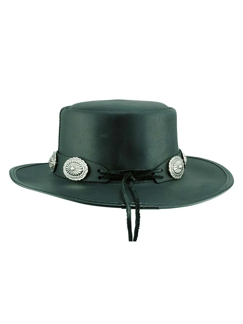 American Hat Makers SILVERADO-L-CONCHO Flat Brim Pork Pie Hat Black