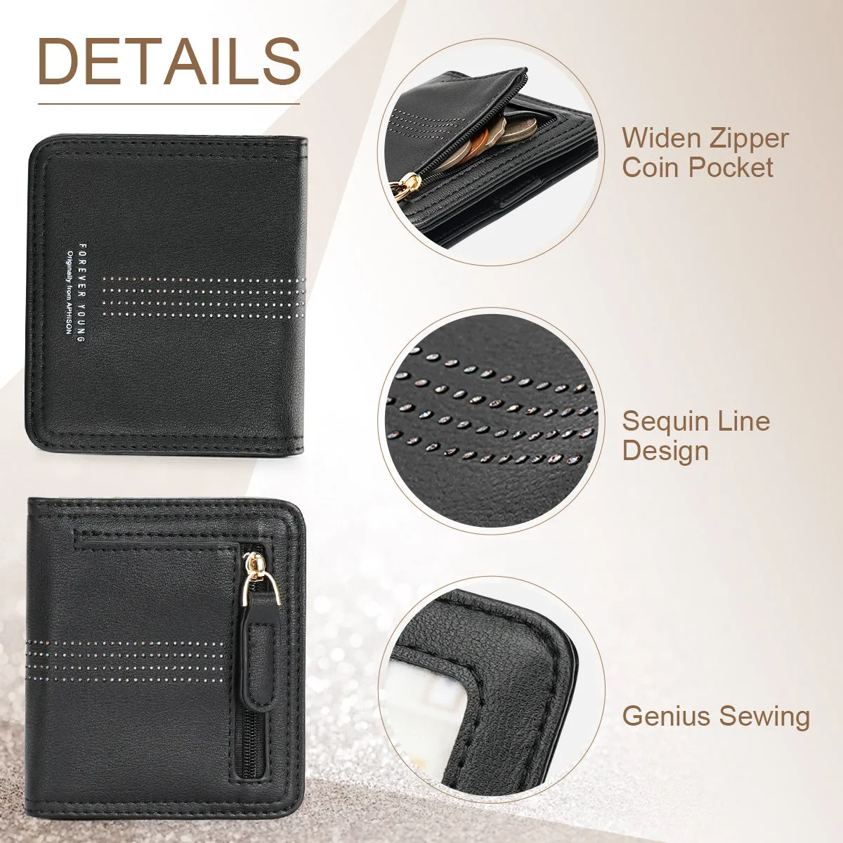 APHISON Slim RFID Small Womens Wallet - 125 Black