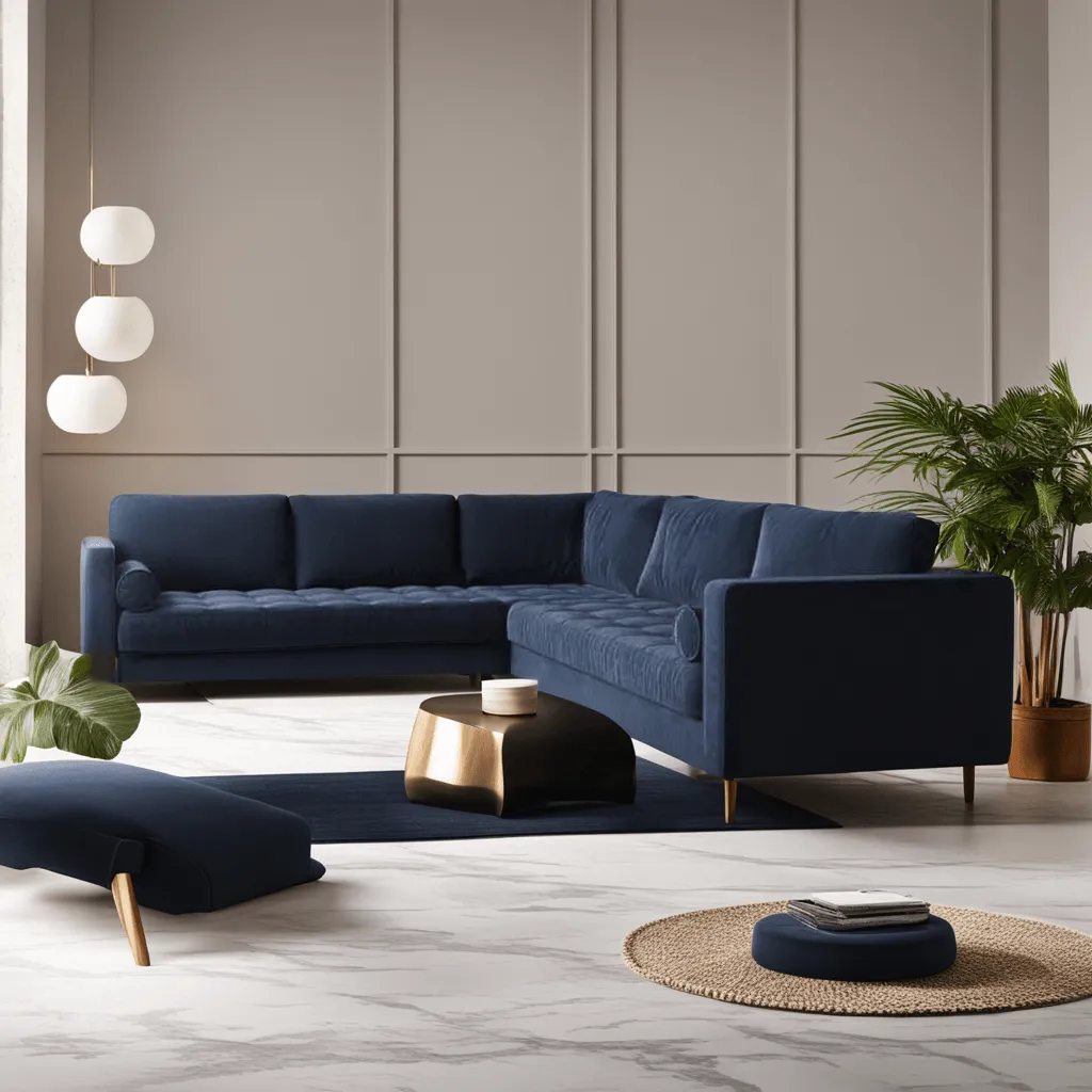 Ashla Blue Velvet Fabric Sectional Sofa