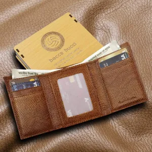 Bacca Bucci Leather Series RFID Blocking Tri-ifold Wallet For Men Soft Genuine Leather-Tan