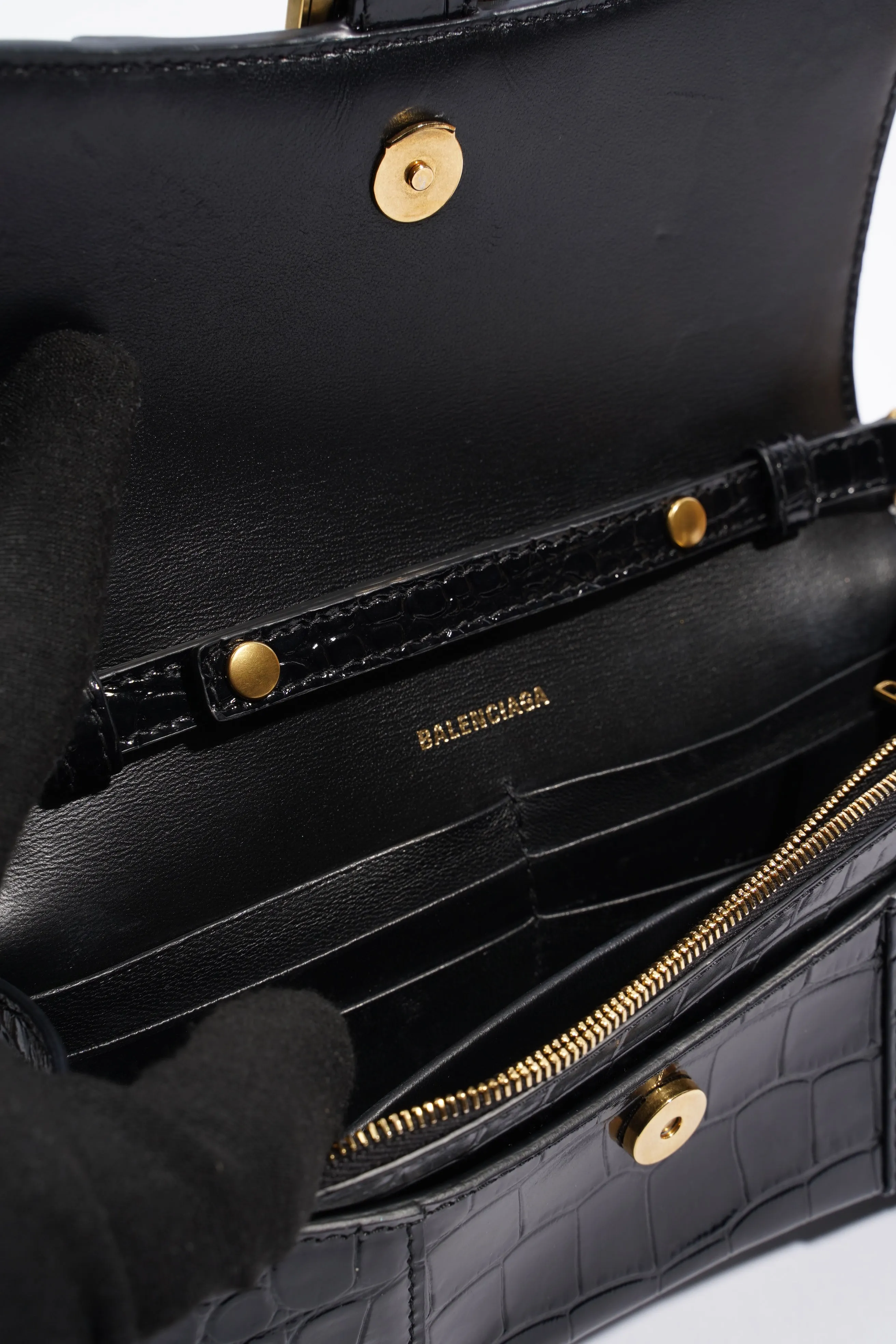 Balenciaga Hourglass Wallet On Chain Black Embossed Leather