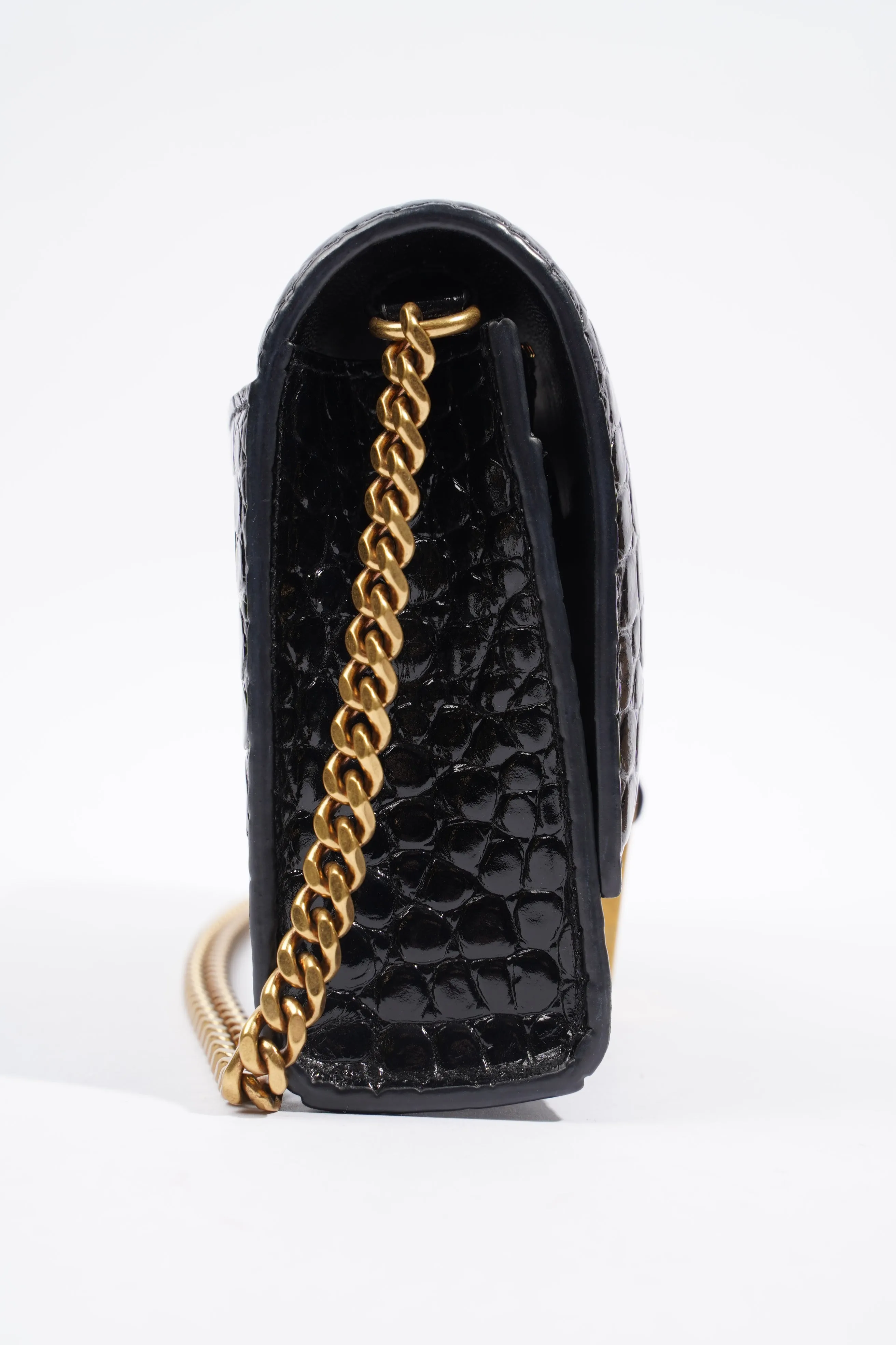 Balenciaga Hourglass Wallet On Chain Black Embossed Leather