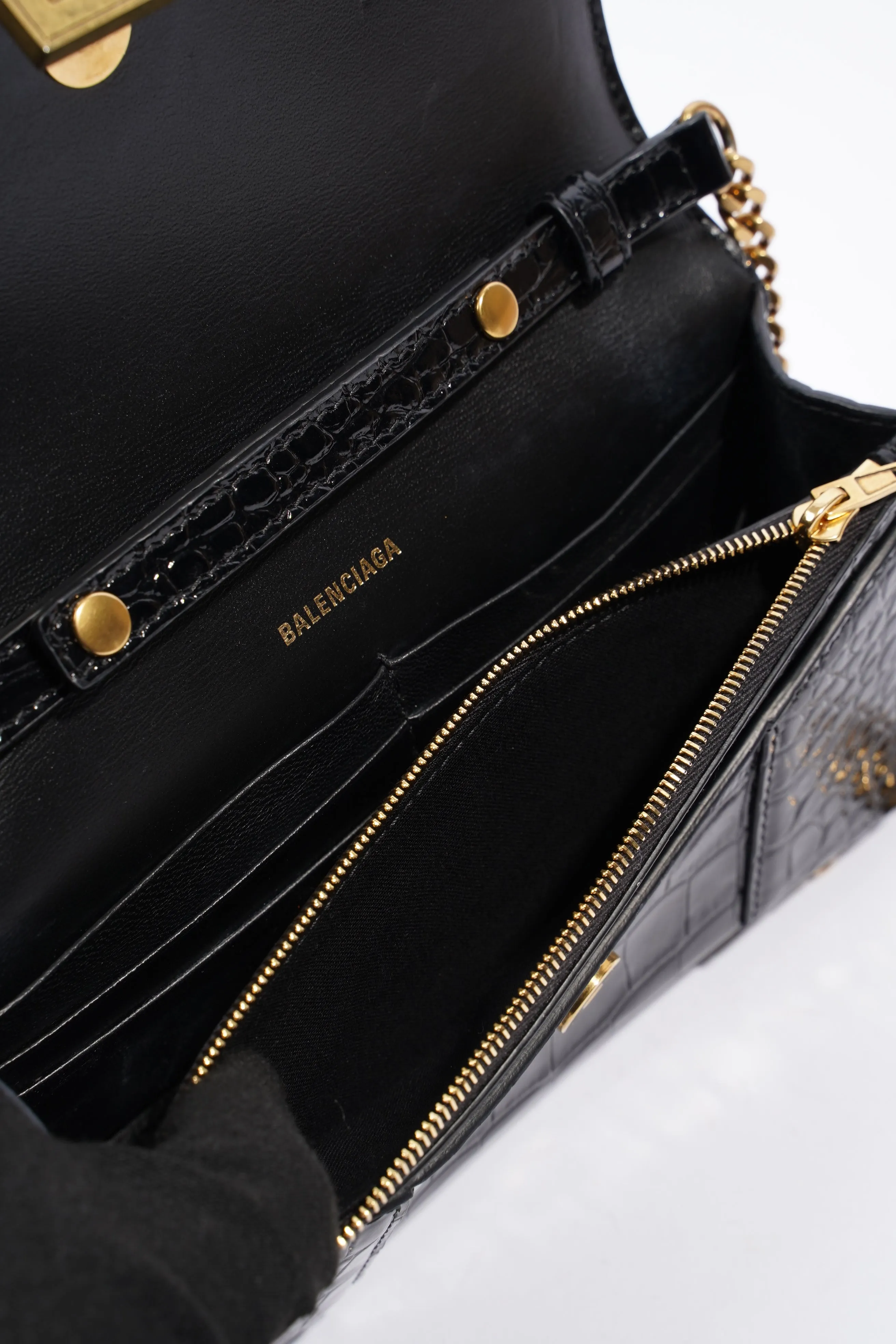 Balenciaga Hourglass Wallet On Chain Black Embossed Leather