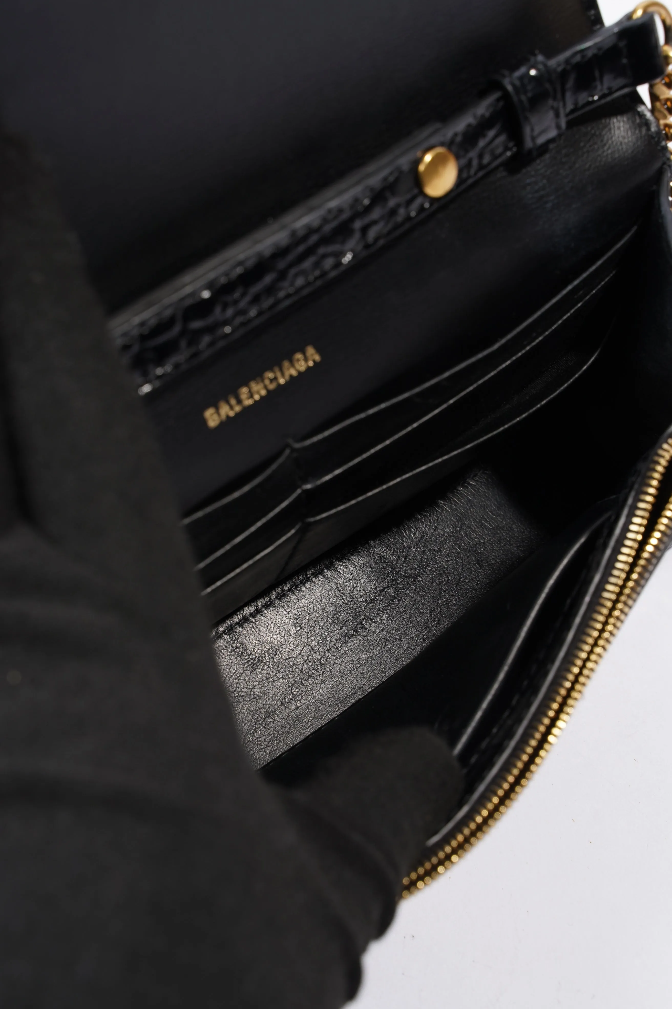 Balenciaga Hourglass Wallet On Chain Black Embossed Leather