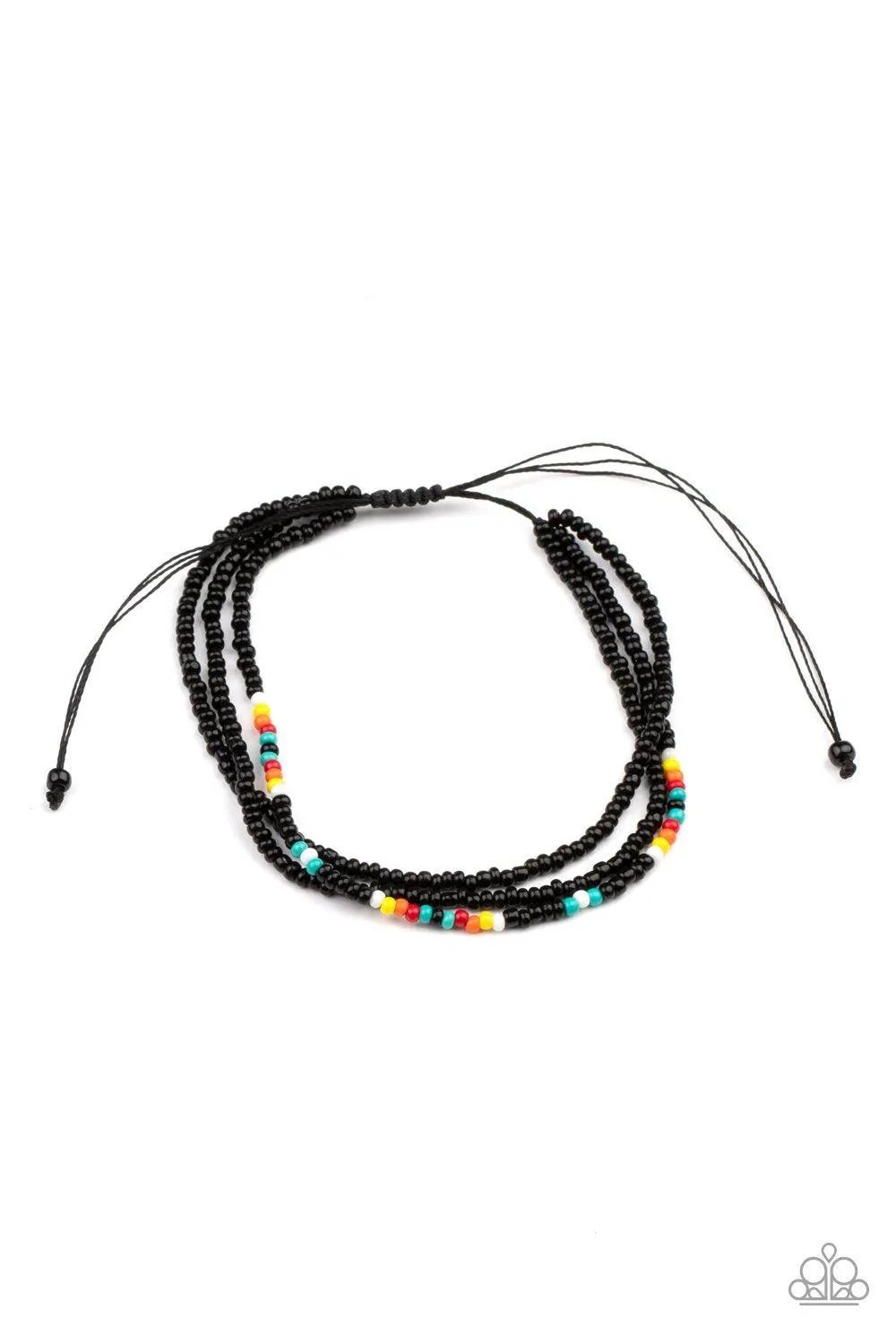 Basecamp Boyfriend Black & Multi Seed Bead Sliding Knot Bracelet - Paparazzi Accessories