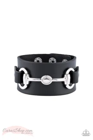 Biker Band - Men's Black Leather Wrap Snap Bracelet - Paparazzi Accessories