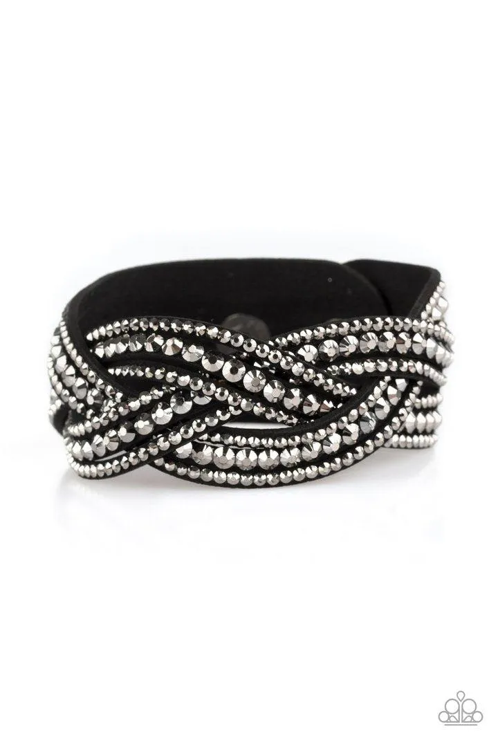 Bring On The Bling Black and Hematite Braided Wrap Snap Bracelet - Paparazzi Accessories