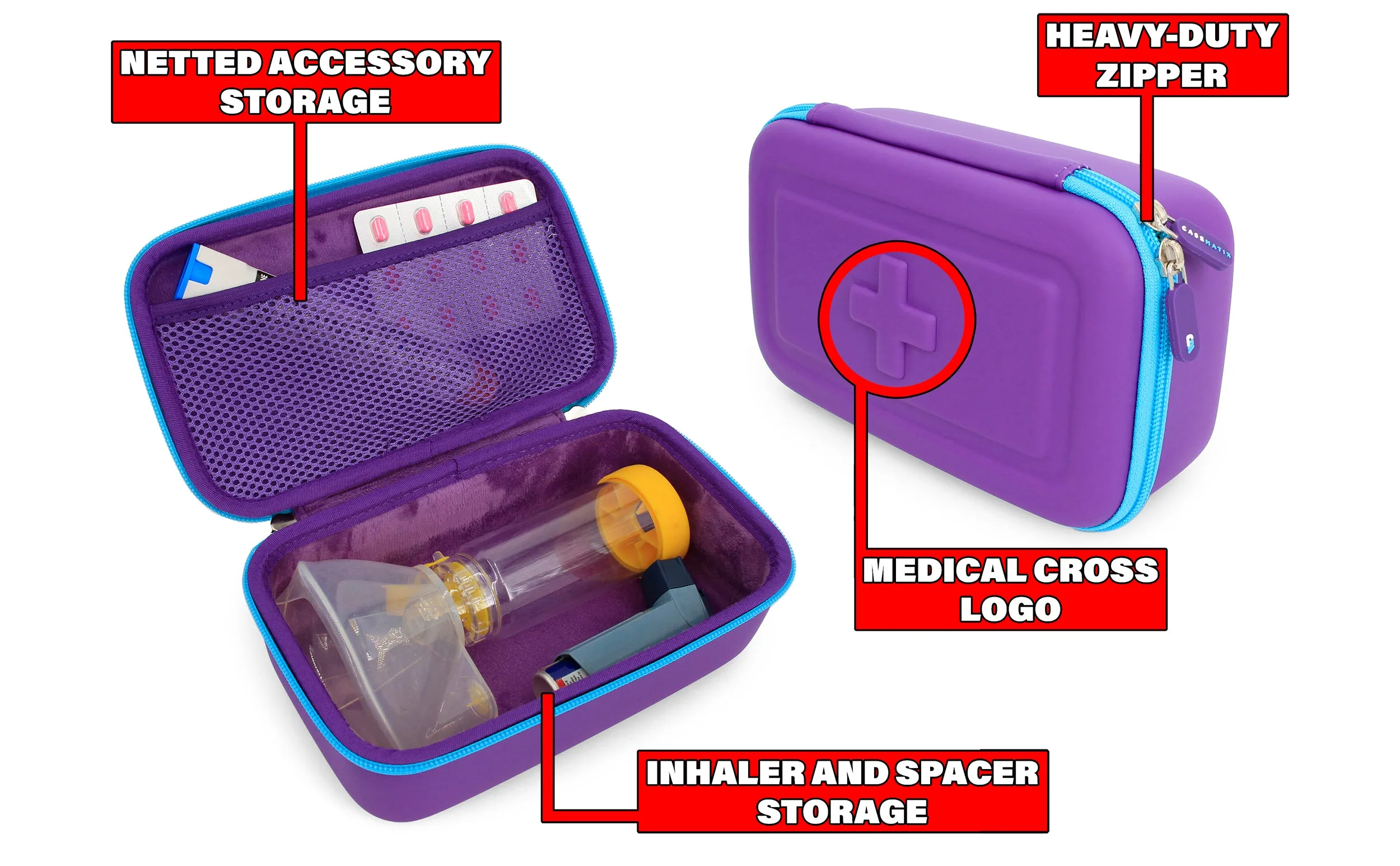 Copy of CASEMATIX Travel Case Fits Asthma Inhaler Spacer with Mask Attached, Inhaler Holder Holds Spacer and Accessories, Includes Purple Asthma Case Only