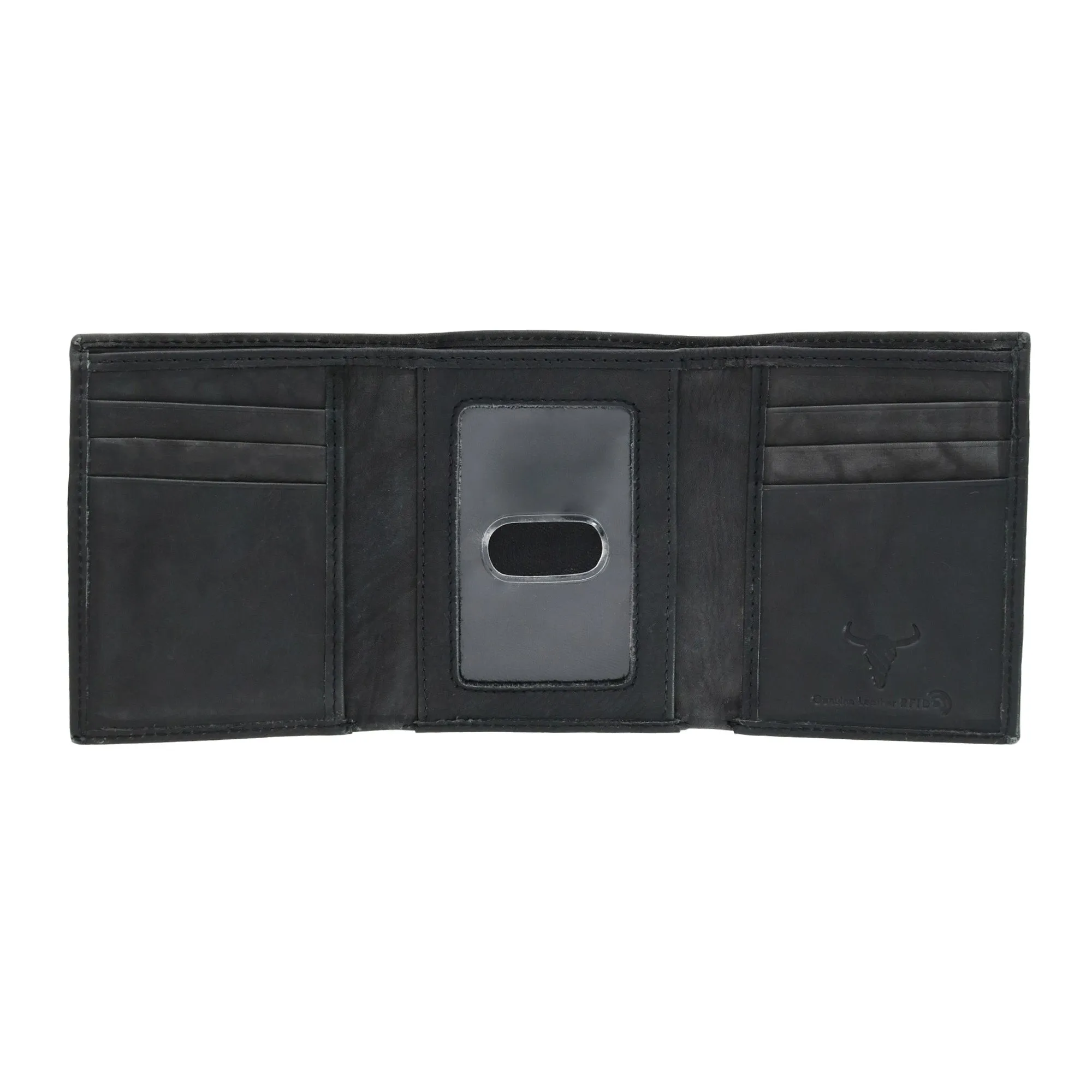 CTM® Men's American Bison Leather RFID Trifold Wallet