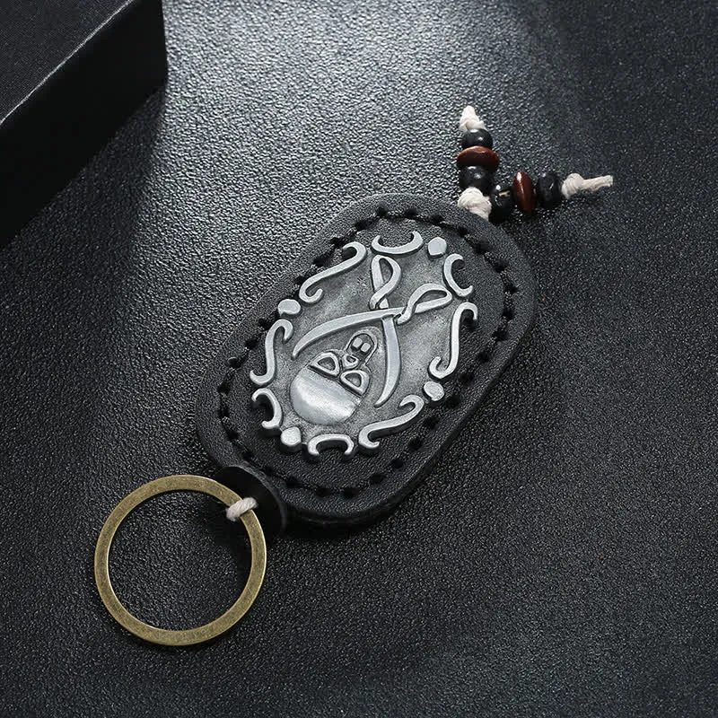 Double Swords Skull Pendant Leather Keychain