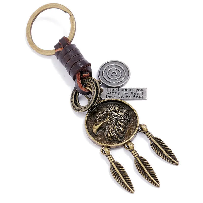 Eagle Head Dream Catcher Pendant Leather Keychain