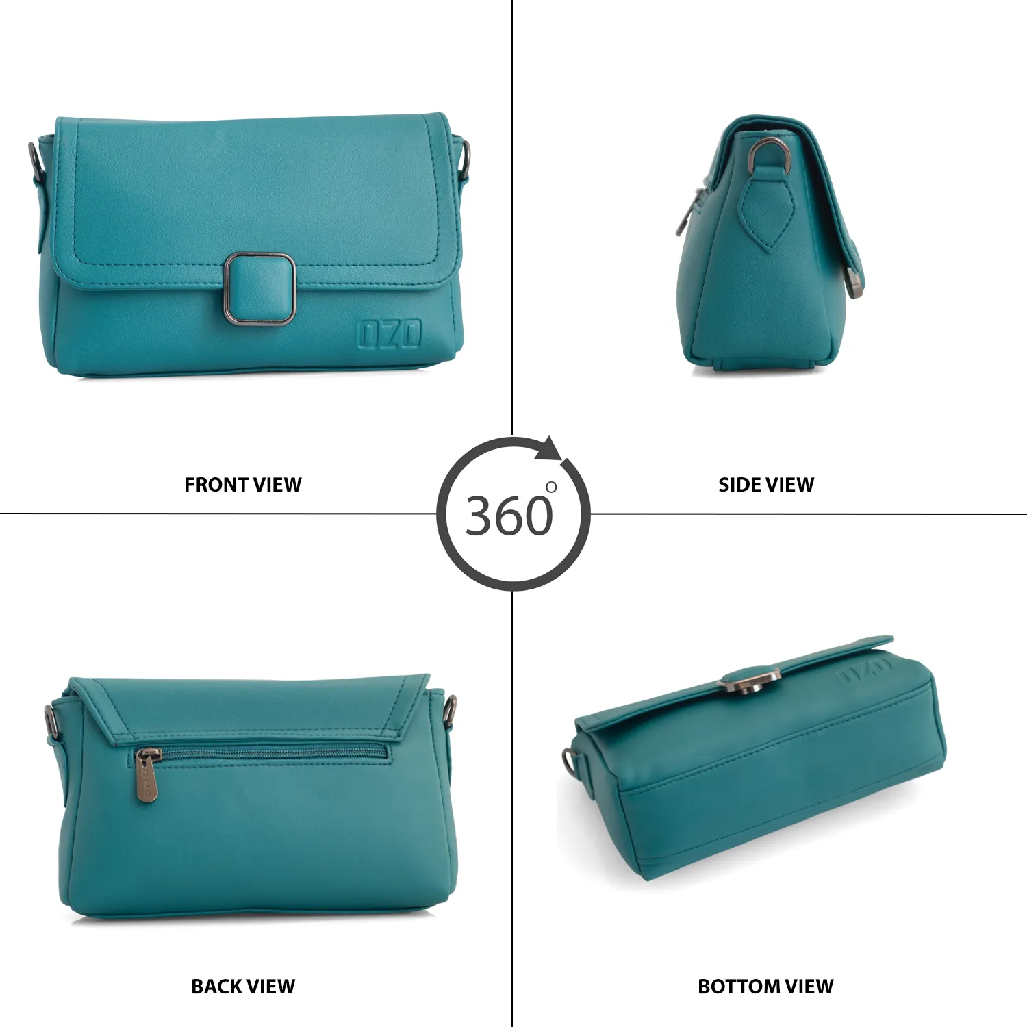 Elegant Teal Vegan Leather Sling Bag with Adjustable Strap, Magnetic Closure, and Multiple Compartments