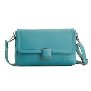 Elegant Teal Vegan Leather Sling Bag with Adjustable Strap, Magnetic Closure, and Multiple Compartments