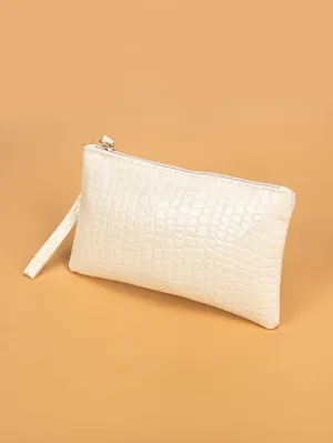 Embossed Beige Zipper Coin Purse Mini Bag Change Pouch Small Coin Case