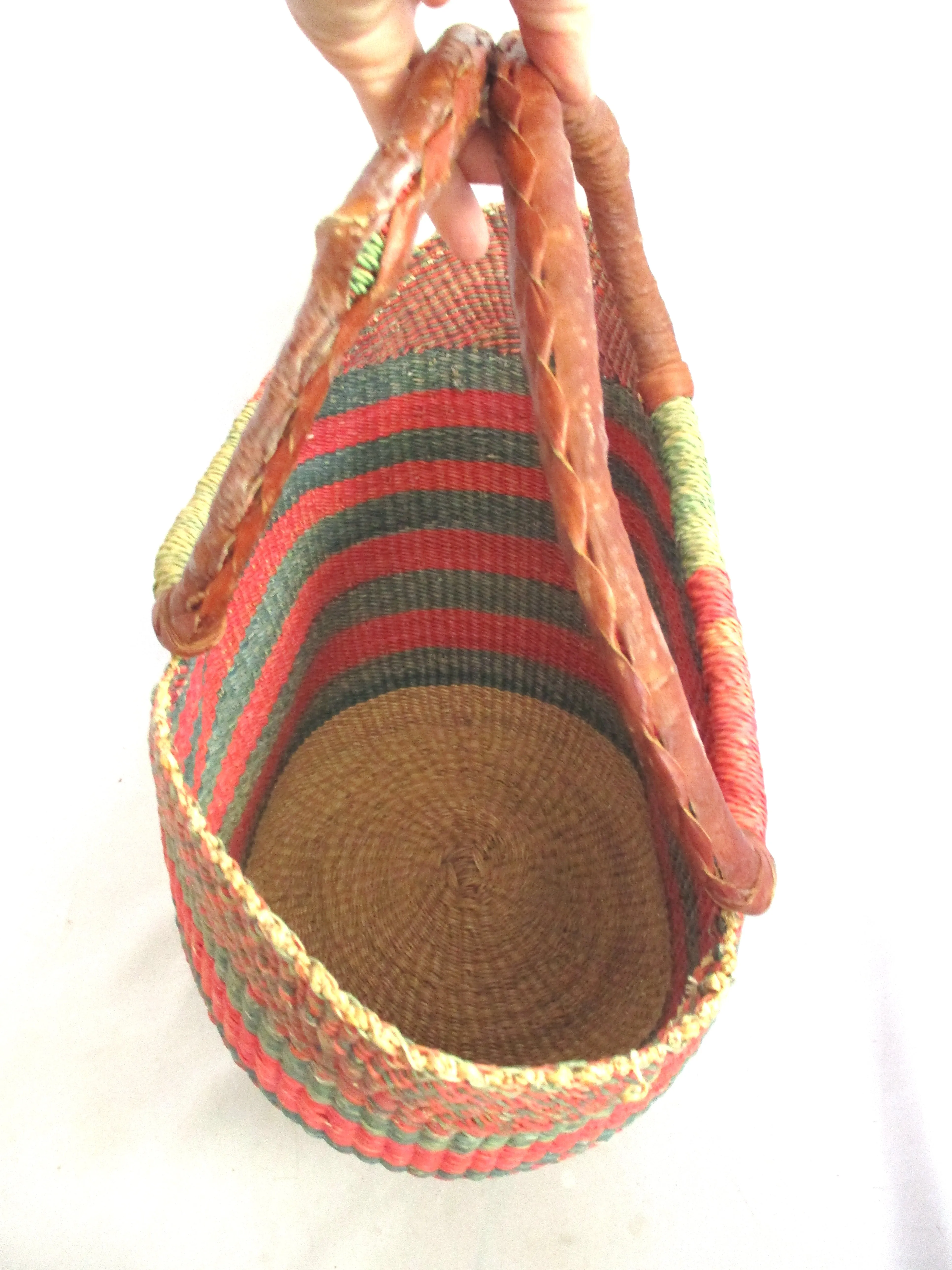 Ethnic Woven Knit Bucket Shoulder Bag TOTE PINK AQUA Shopper Market Leather