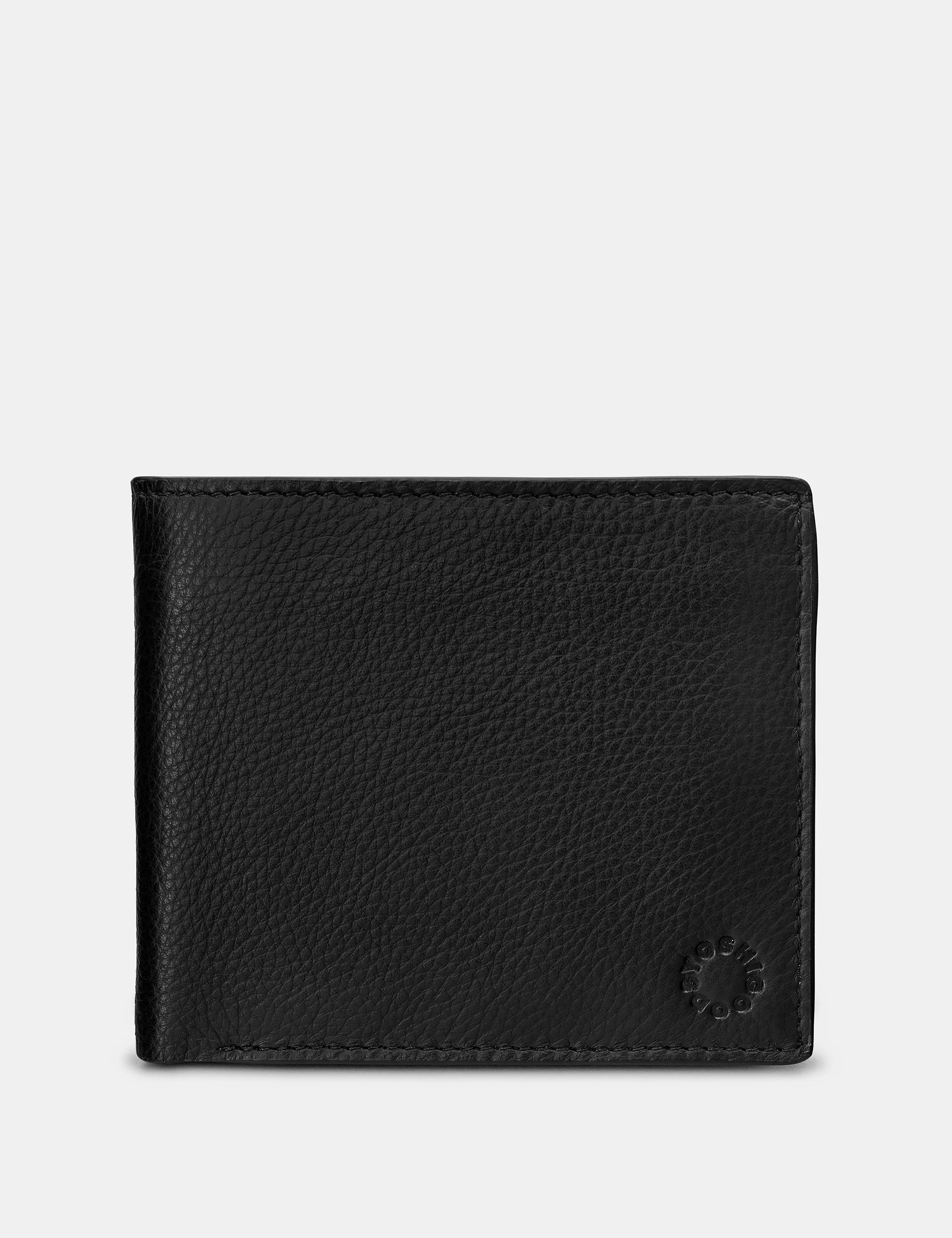 Extra Capacity Black Leather Wallet With Coin Pocket