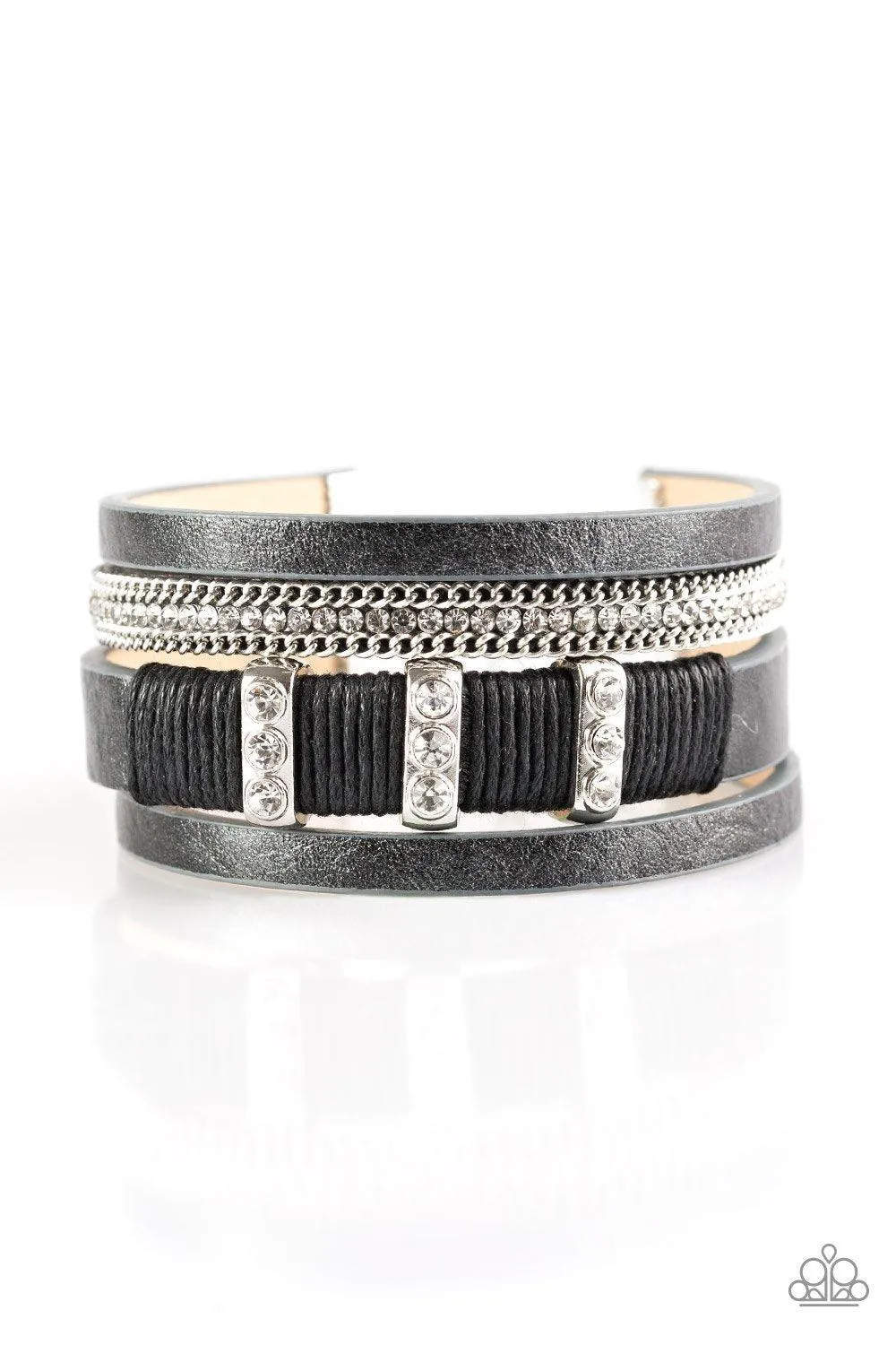 Fame Night Black Leather Bracelet - Paparazzi Accessories