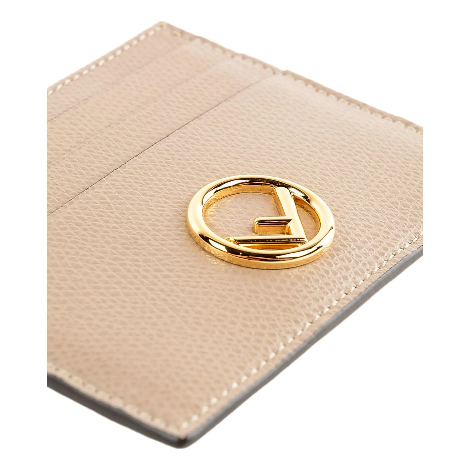 Fendi F Logo Beige Leather Card Case Wallet