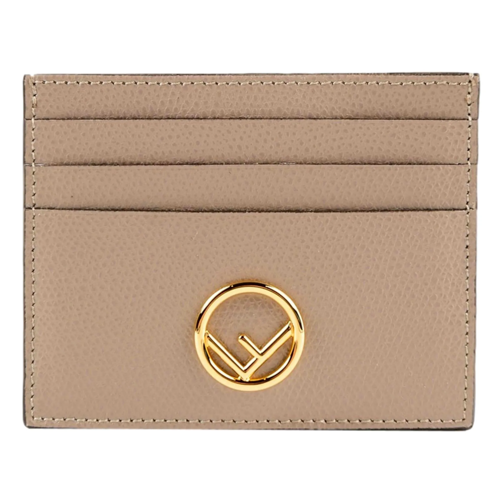 Fendi F Logo Beige Leather Card Case Wallet