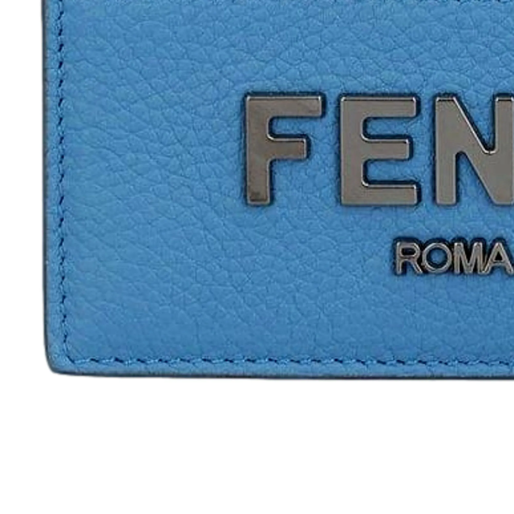 Fendi Signature Fiordaliso Blue Grained Leather Card Case Wallet