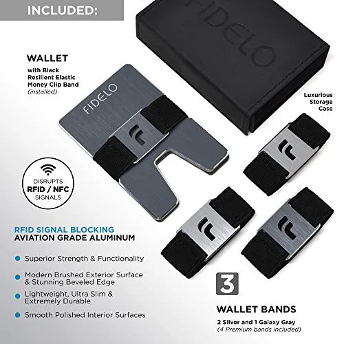 Fidelo Minimalist Wallet for Men Titan Galaxy Grey 4 Modern Cash Bands