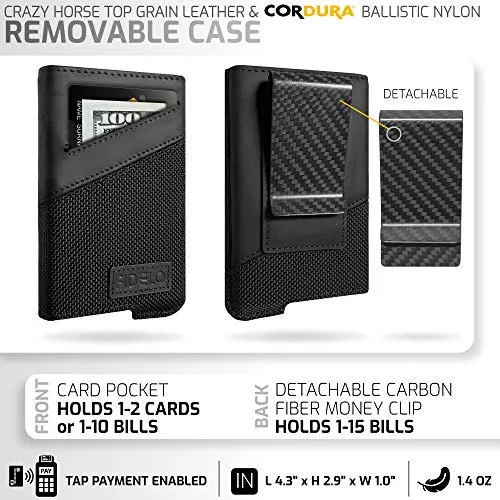 Fidelo Wallet Case for Carbon Fiber Wallet Men Nylon Leather Case Only Black