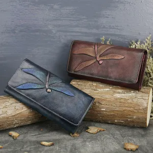 Handmade Dragonfly Engraved Leather Women Purses