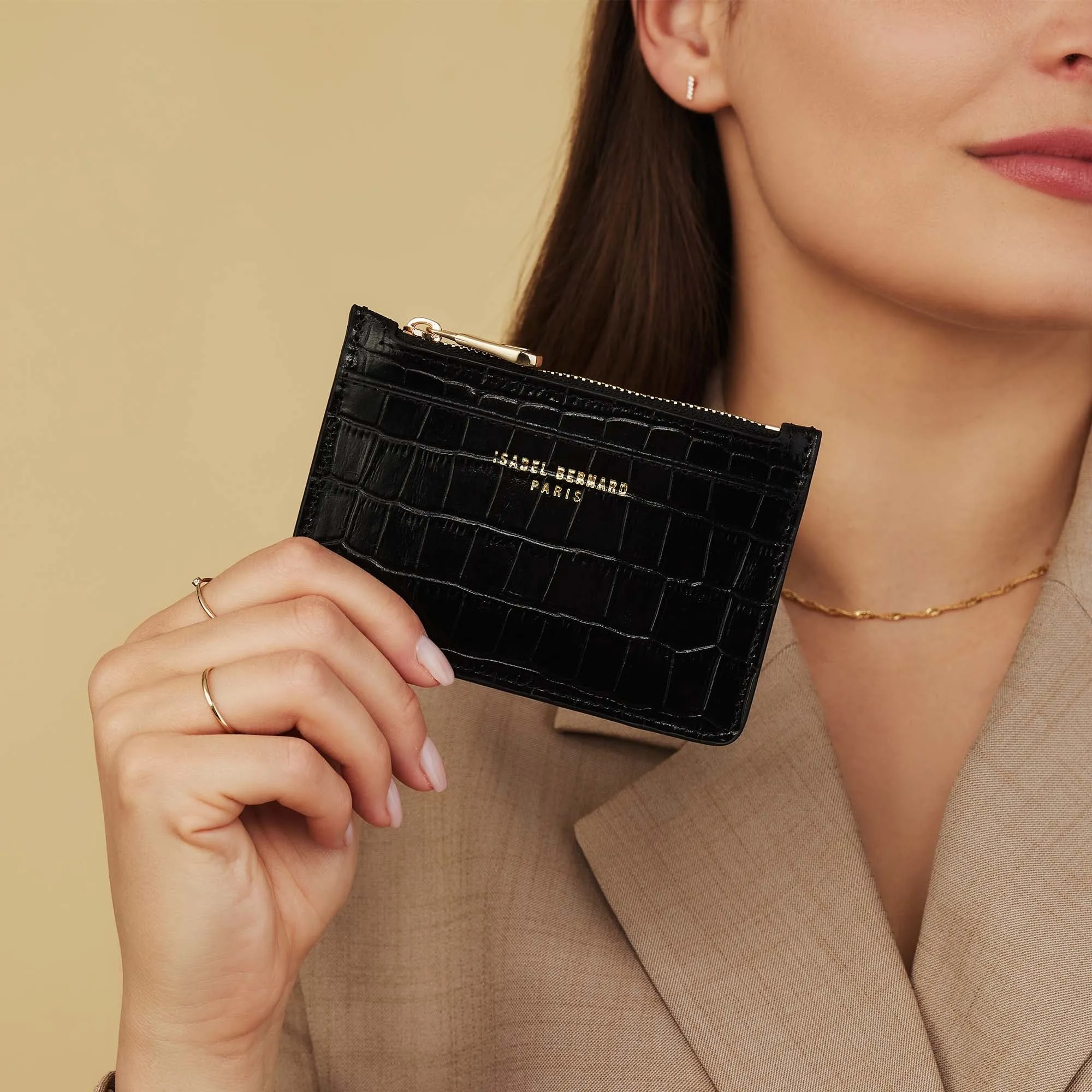 Honoré Aveline croco black calfskin leather card holder