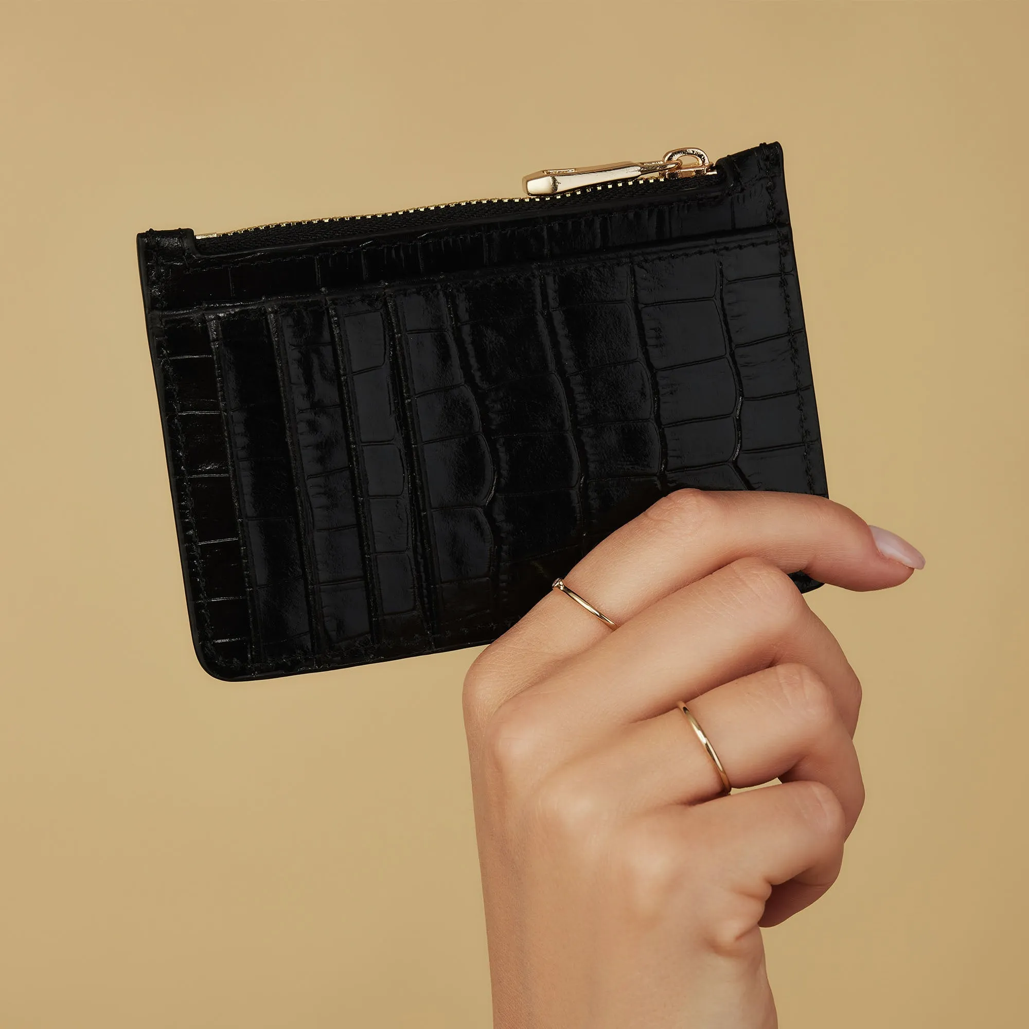 Honoré Aveline croco black calfskin leather card holder