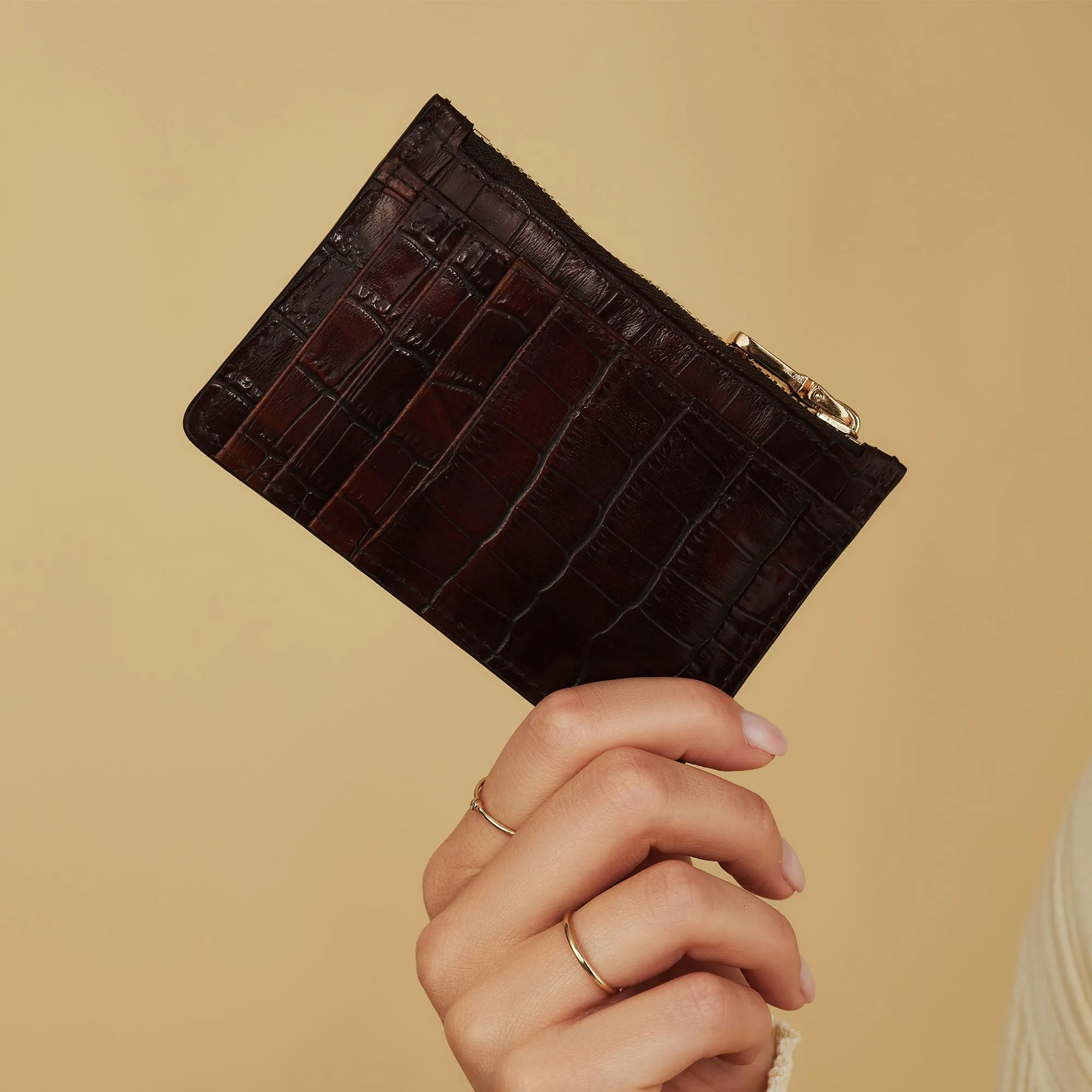 Honoré Aveline croco brown calfskin leather card holder