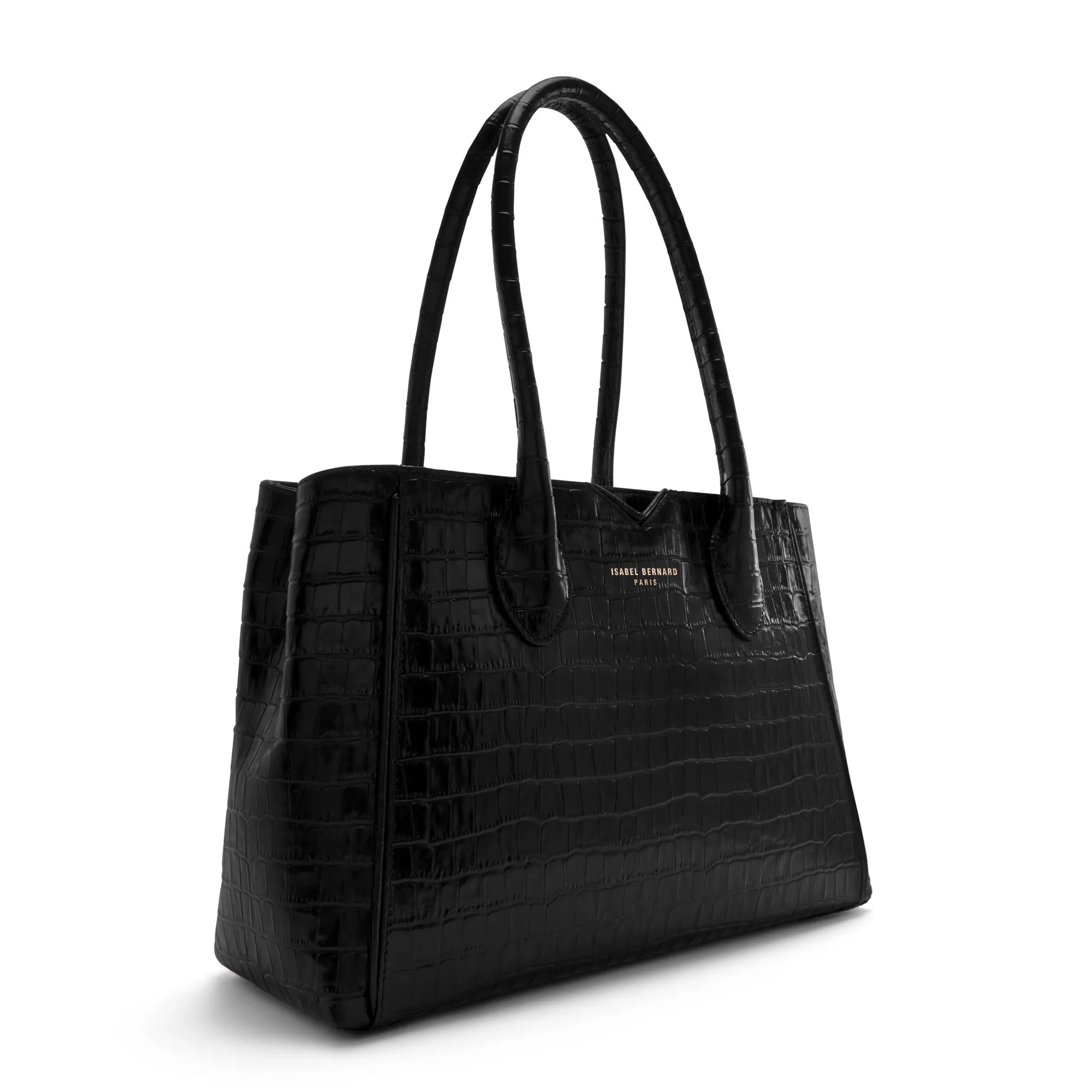 Honoré Cloe Midi croco black calfskin leather handbag