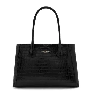 Honoré Cloe Midi croco black calfskin leather handbag