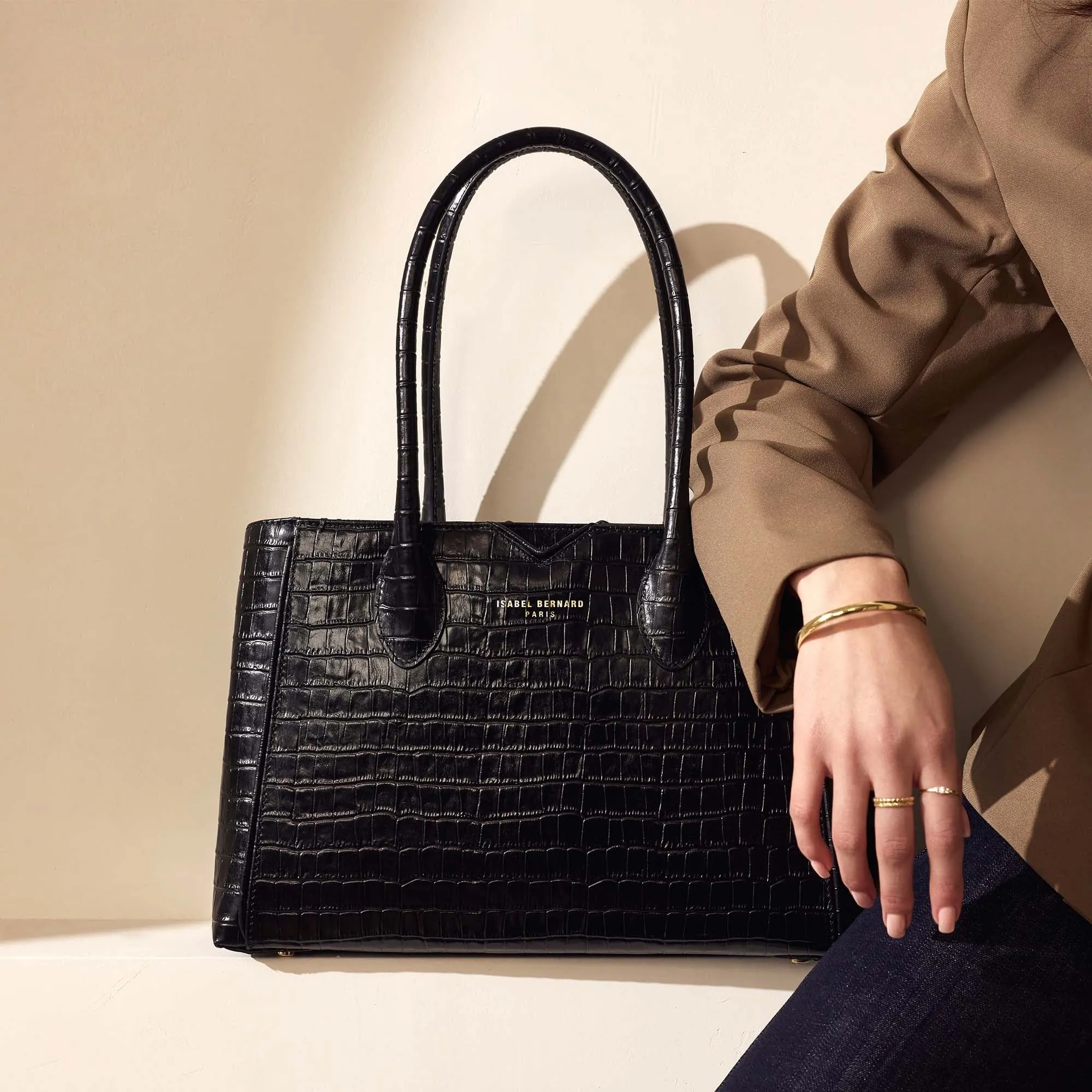 Honoré Cloe Midi croco black calfskin leather handbag