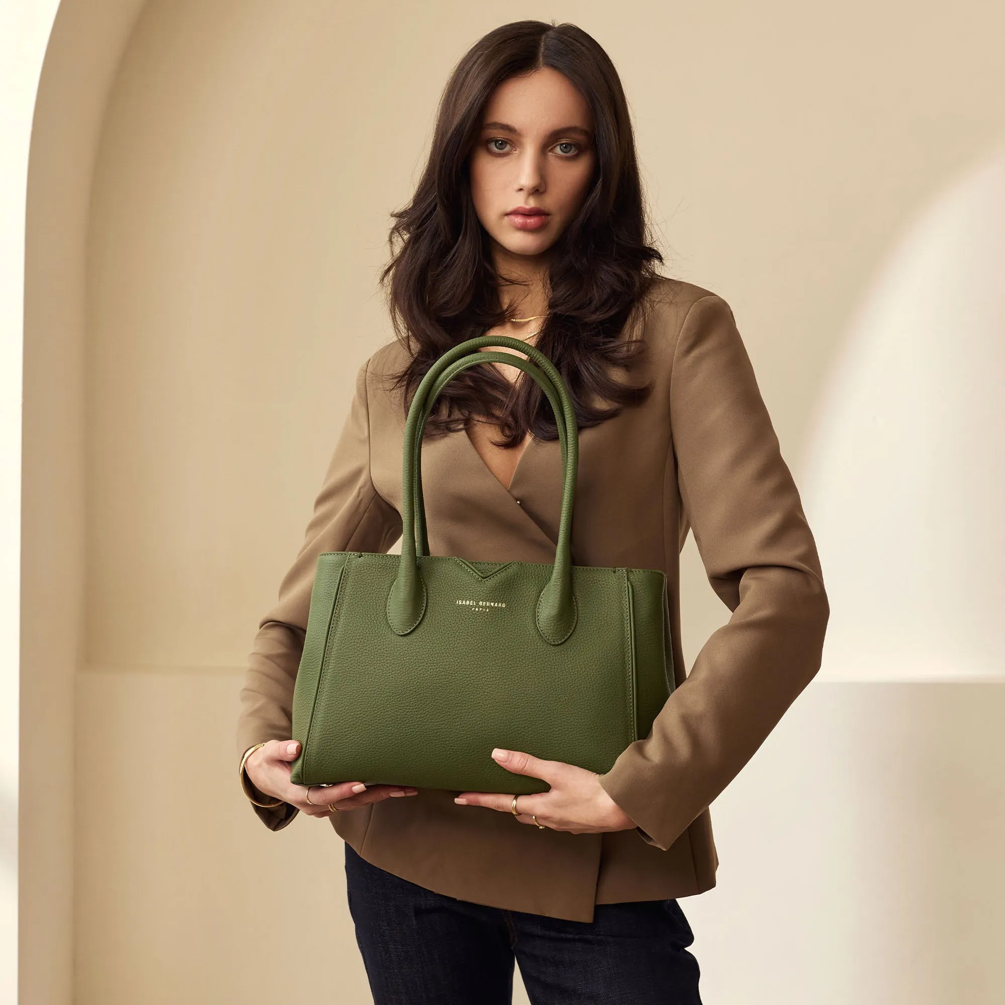 Honoré Cloe Midi green calfskin leather handbag