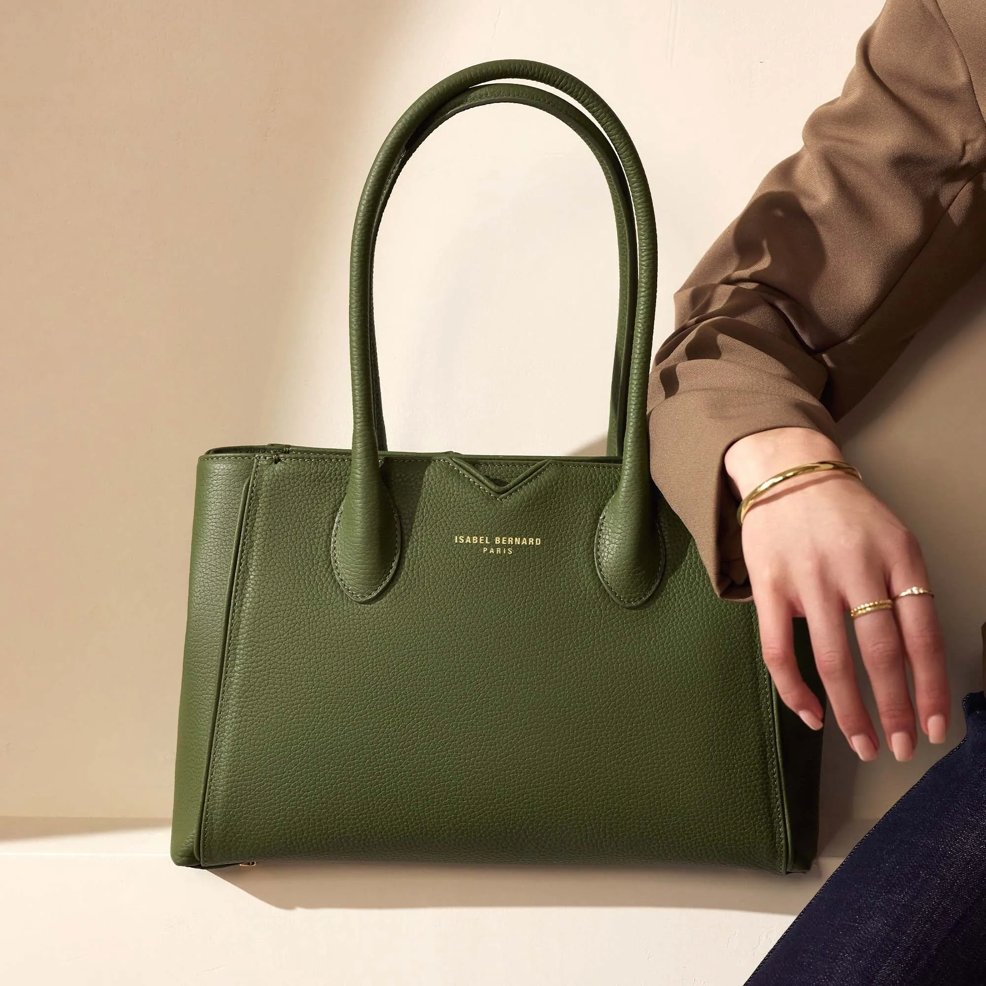 Honoré Cloe Midi green calfskin leather handbag