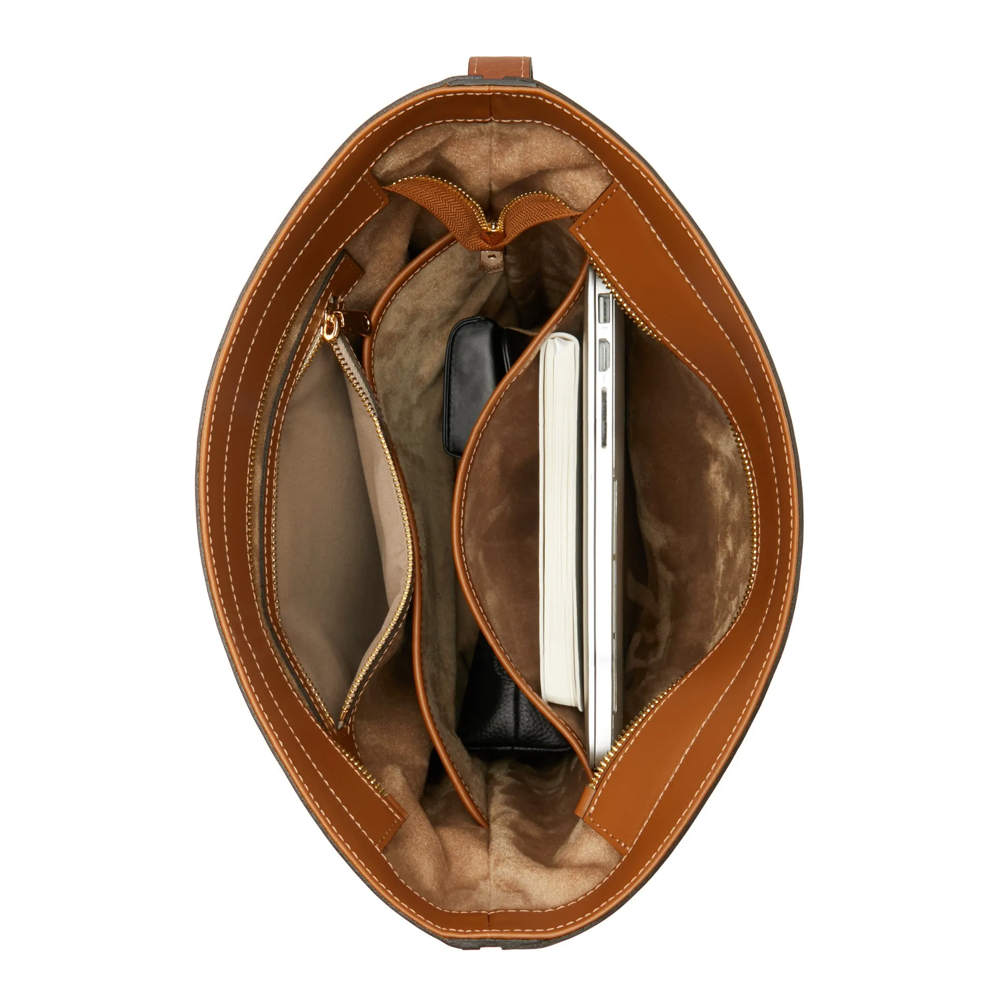 Honoré Flora camel calfskin leather shoulder bag with laptop compartment