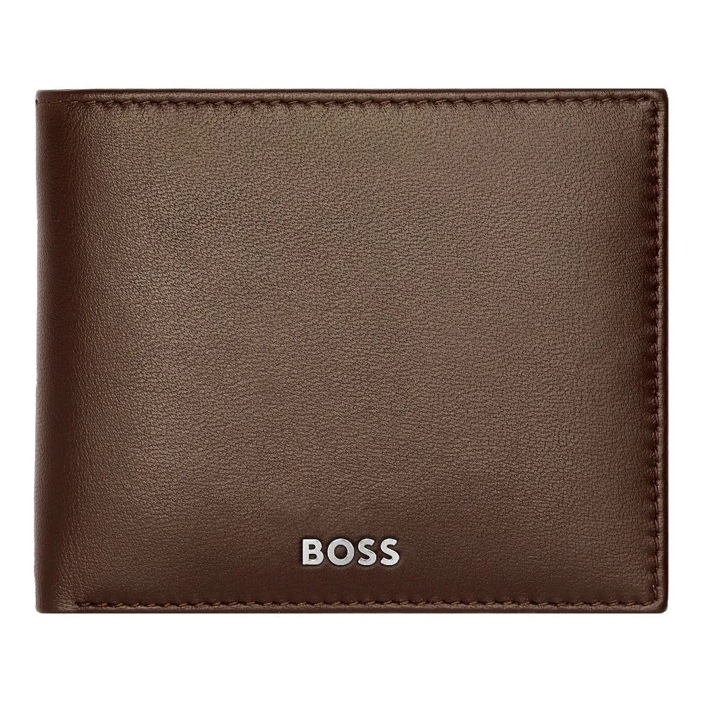 HUGO BOSS Luxury Smooth Brown Leather Coin Wallet HLM403Y