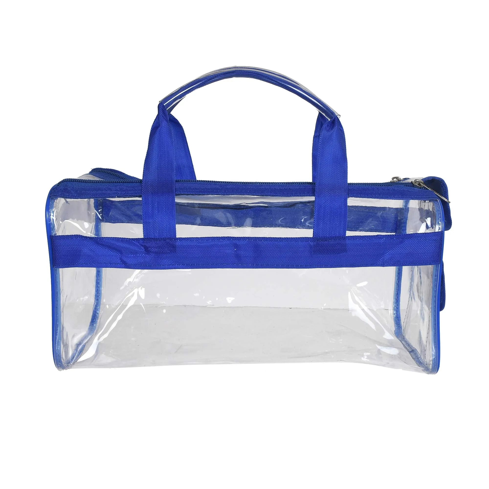 Kuber Industries Large Size Transparent Cosmetic Bag, Shoes Bag,Travel Toiletry Bag, With Sturdy Zipper and 1 External Pocket-Set of 2 (Blue & Red)