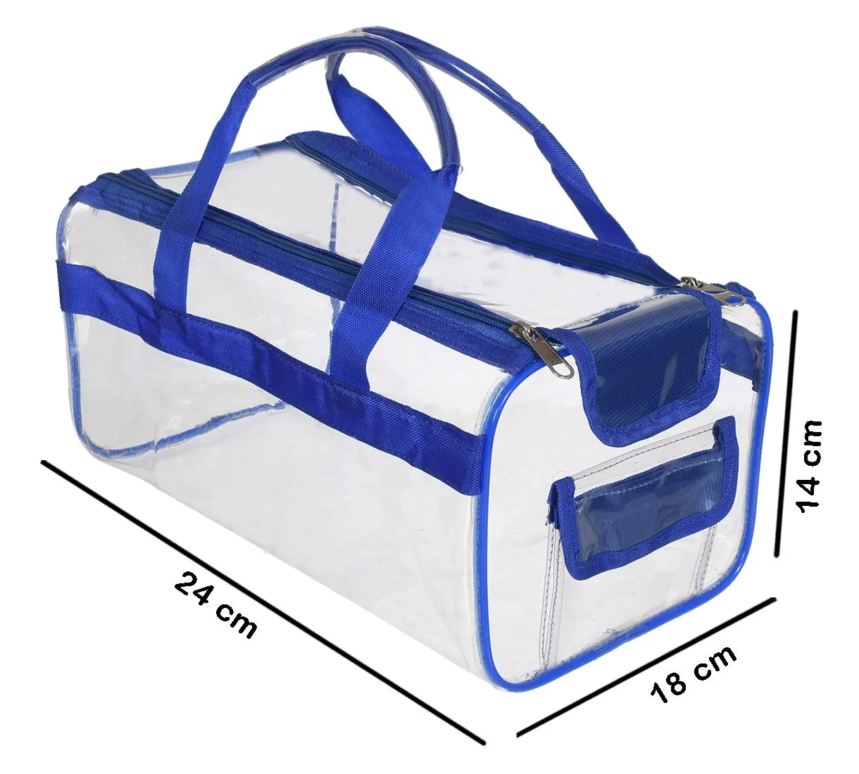 Kuber Industries Small Size Transparent Cosmetic Bag, Shoes Bag,Travel Toiletry Bag, with Sturdy Zipper and 1 External Pocket-Set of 2 (Blue & Red)