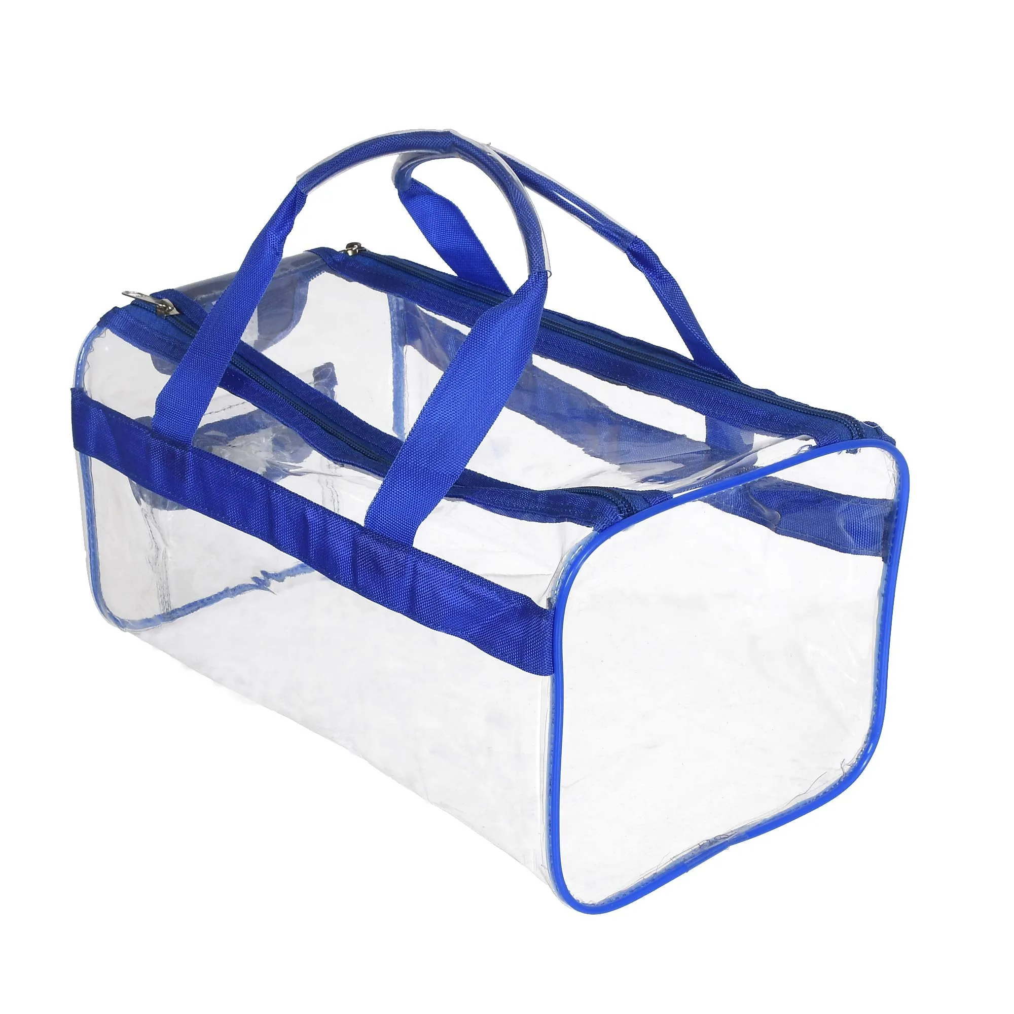 Kuber Industries Small Size Transparent Cosmetic Bag, Shoes Bag,Travel Toiletry Bag, with Sturdy Zipper and 1 External Pocket-Set of 2 (Blue & Red)