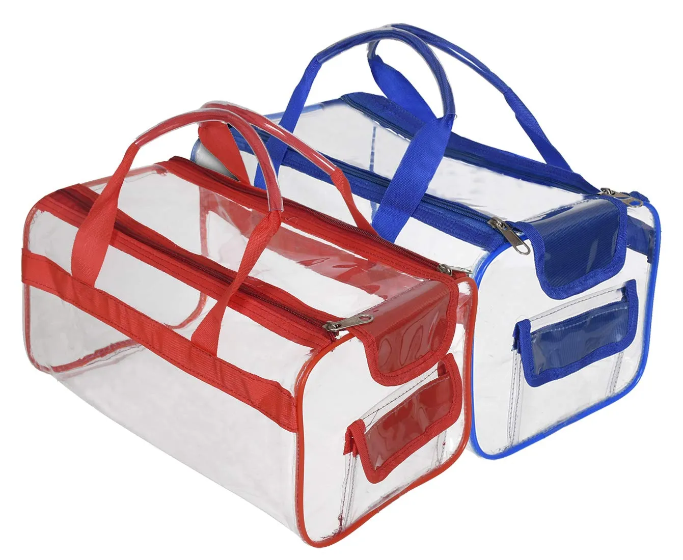 Kuber Industries Small Size Transparent Cosmetic Bag, Shoes Bag,Travel Toiletry Bag, with Sturdy Zipper and 1 External Pocket-Set of 2 (Blue & Red)