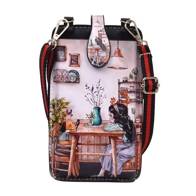 Ladies Cell Phone Case Mini Cross Body Shoulder Bag Girl Coin Cute Cartoon Print Wallet Women's Wallets Purse |Shoulder Bags|