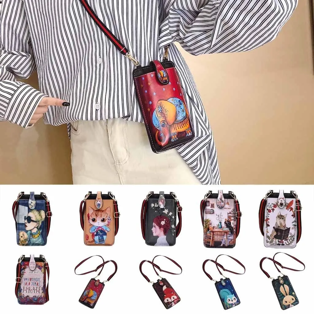 Ladies Cell Phone Case Mini Cross Body Shoulder Bag Girl Coin Cute Cartoon Print Wallet Women's Wallets Purse |Shoulder Bags|