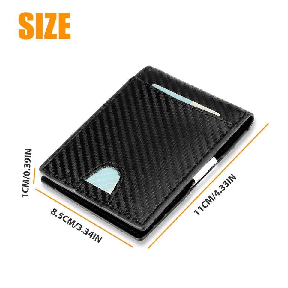 Leather Bifold Slim Men's Wallet Carbon Fiber RFID Blocking Case with Money Clip