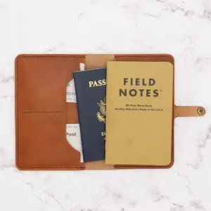 Leather Field Note / Passport Cover with Snap Closure - English Tan